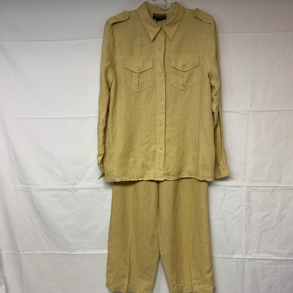 Finity Nautral Pants - Linen  Pant Set Womens Tan Neutral Timeless Minimalist Resort Vacation SZ Small